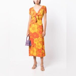 FAITHFULL THE BRAND Mailee Vibrant Floral Midi Tropical Vacation Dress Size L